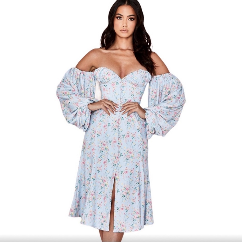 House of CB Milkmaid sun dress long sleve floral print